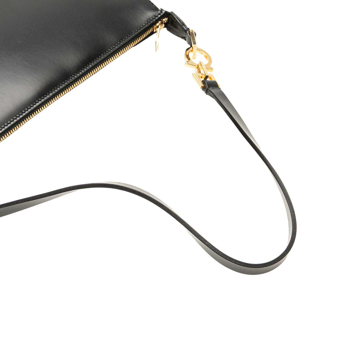 Leather Gancini Shoulder Bag Black - Gaby Paris