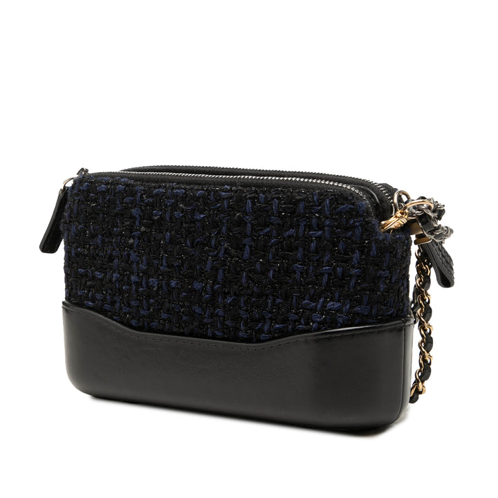 Chanel Gabrielle Double Zippé Pochette avec chaîne Tweed Noir – vue 2 – GABY PARIS