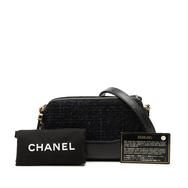 Chanel Gabrielle Double Zippé Pochette avec chaîne Tweed Noir – vue 7 – GABY PARIS
