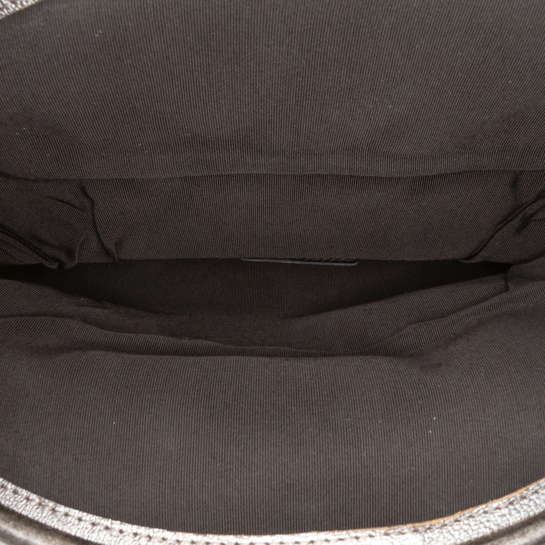 Chanel Quilted Métallisé Goatskin Tabatiere Kisslock Foldover Pochette Argenté