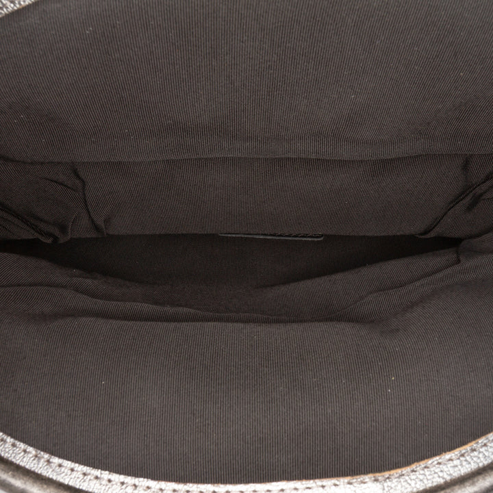 Chanel Quilted Métallisé Goatskin Tabatiere Kisslock Foldover Pochette Argenté