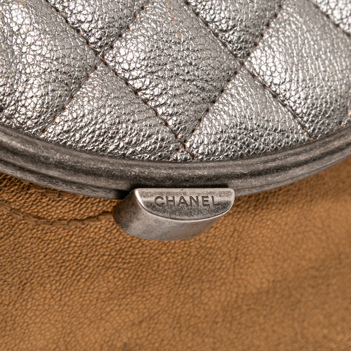 Chanel Quilted Métallisé Goatskin Tabatiere Kisslock Foldover Pochette Argenté