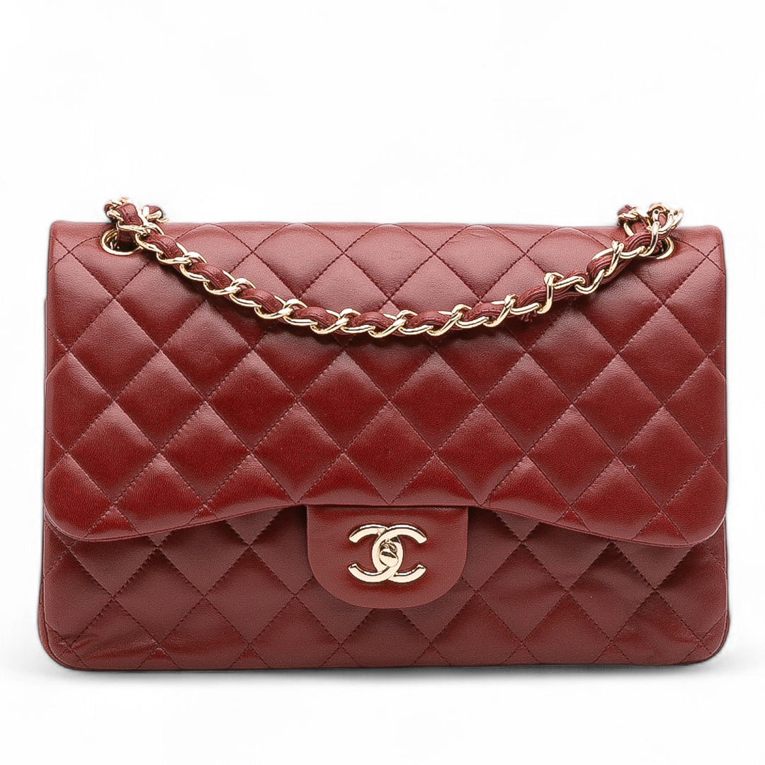 Jumbo Classic Lambskin Double Flap Red - Gaby Paris