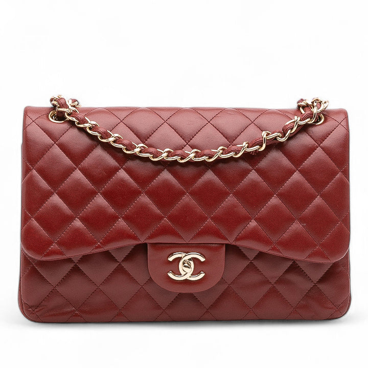 Jumbo Classic Lambskin Double Flap Red - Gaby Paris