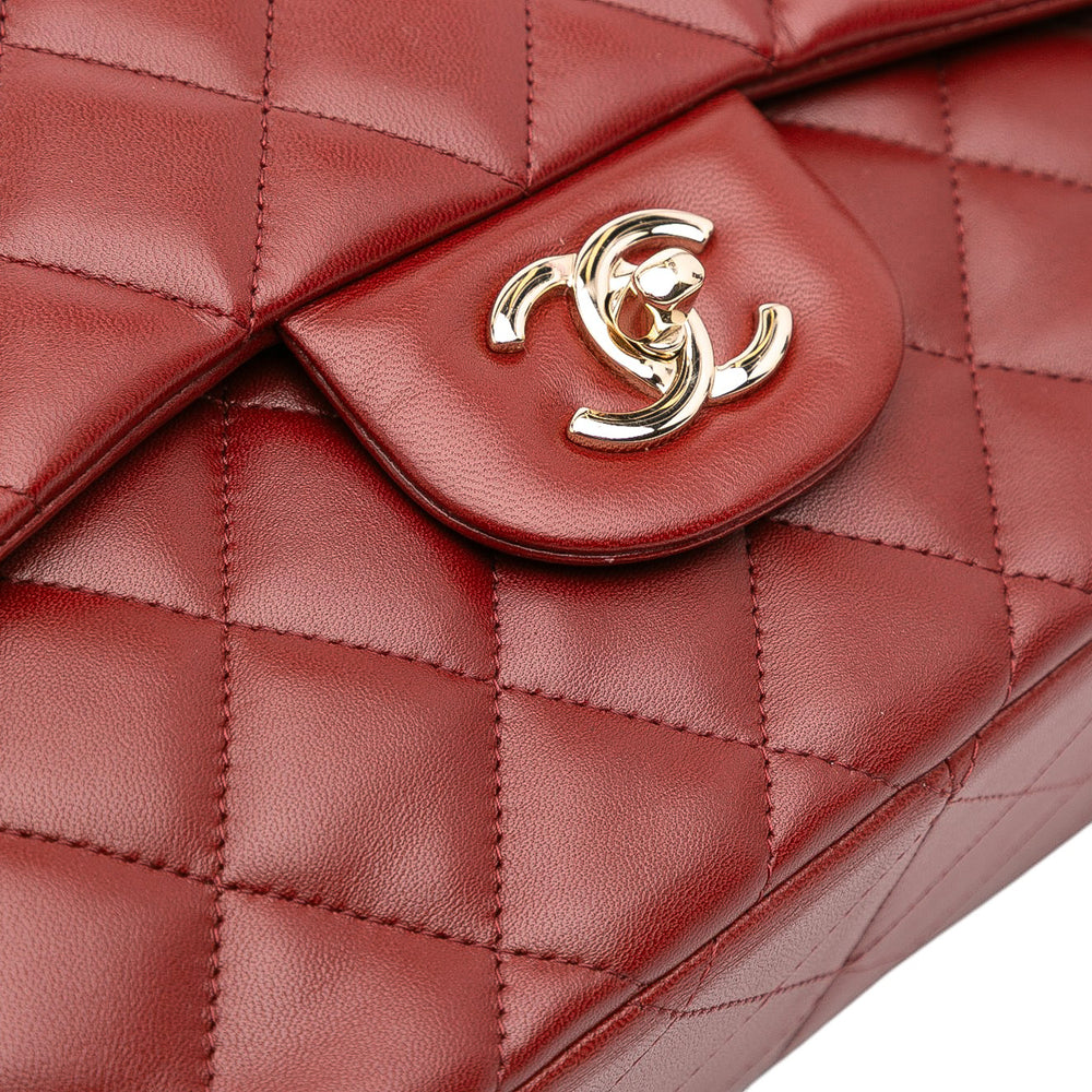 Jumbo Classic Lambskin Double Flap Red - Gaby Paris