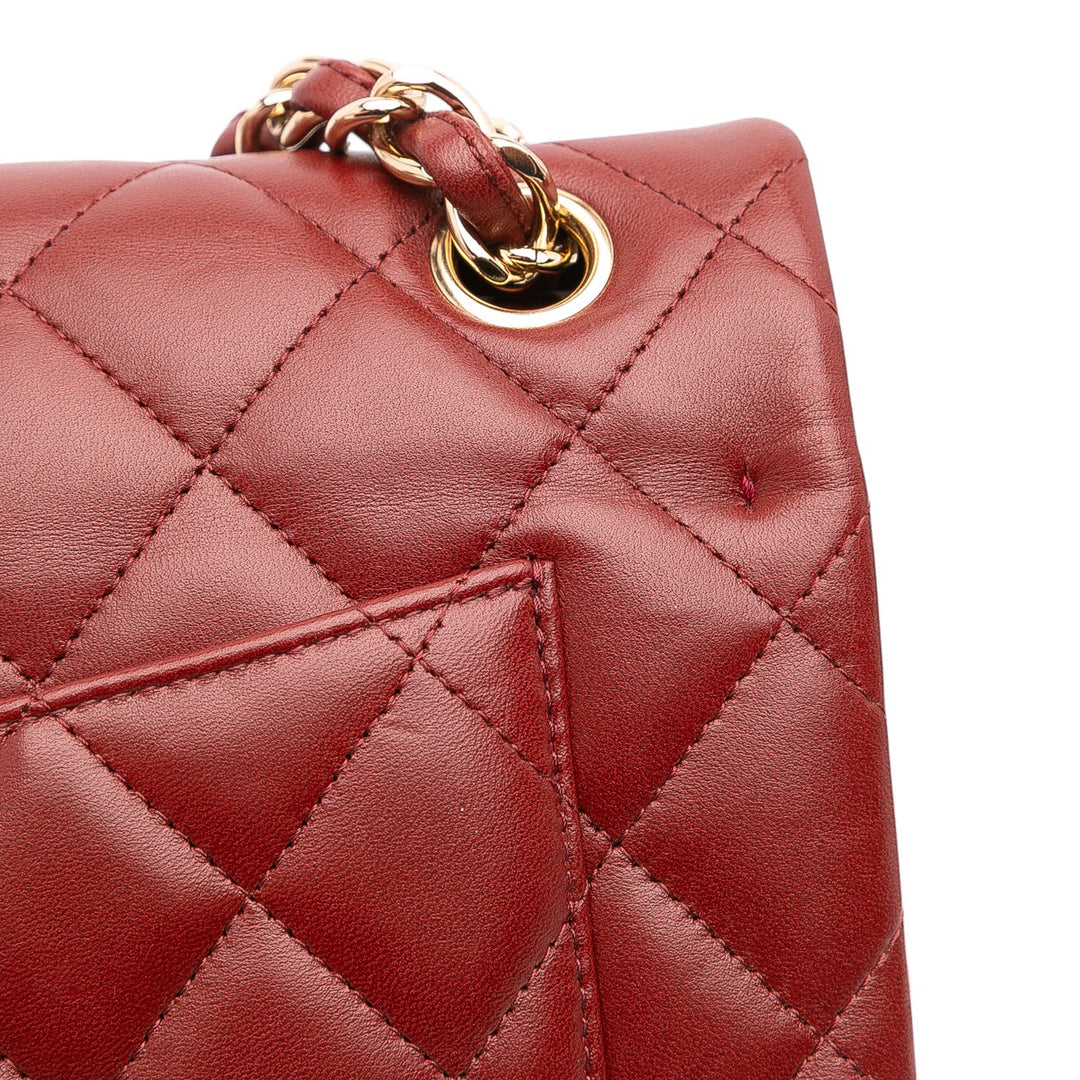 Jumbo Classic Lambskin Double Flap Red - Gaby Paris