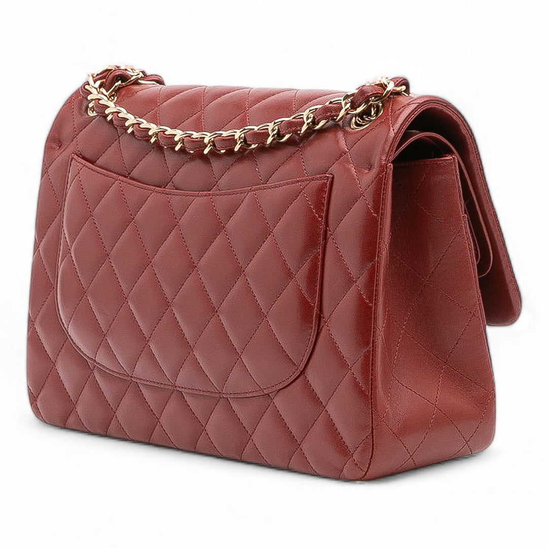 Jumbo Classic Lambskin Double Flap Red - Gaby Paris