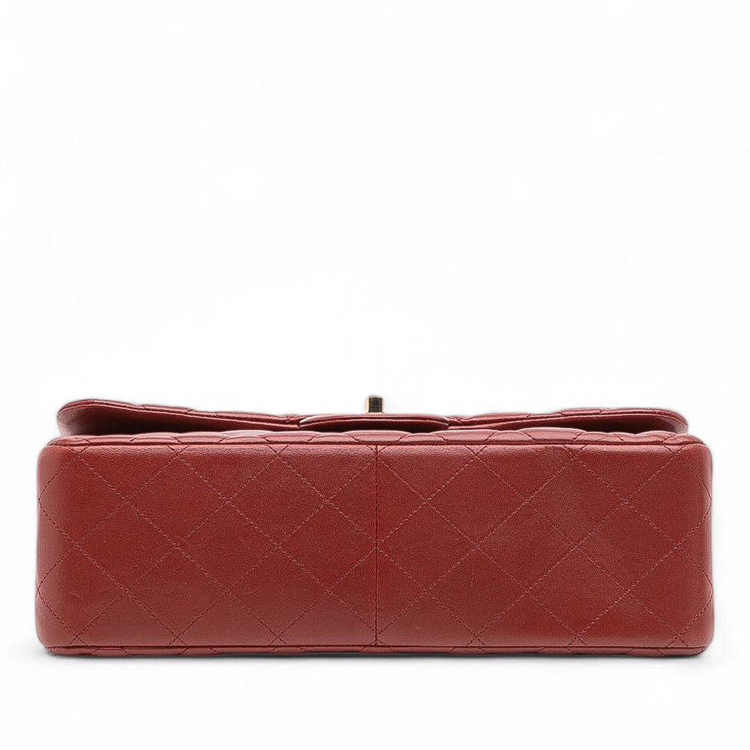Jumbo Classic Lambskin Double Flap Red - Gaby Paris