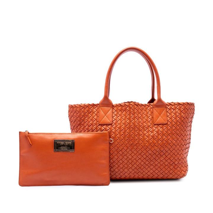 Bottega Veneta Cabas Intreccio Cabat Petit Cuir d'agneau Orange – vue 7 – GABY PARIS
