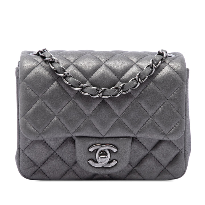 Classic Carré Irisé Rabat simple Mini Cuir d'agneau Gris