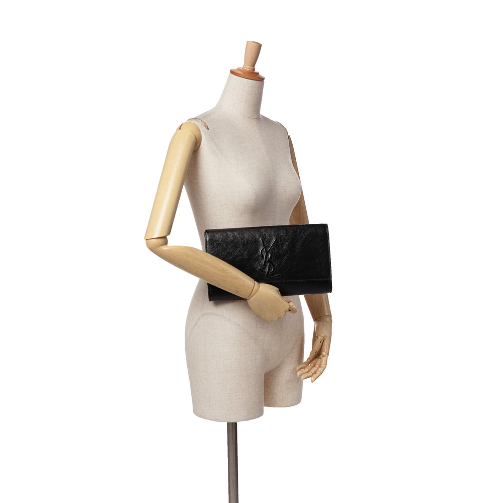 Large Textured Patent Monogram Belle De Jour Clutch Black - Gaby Paris