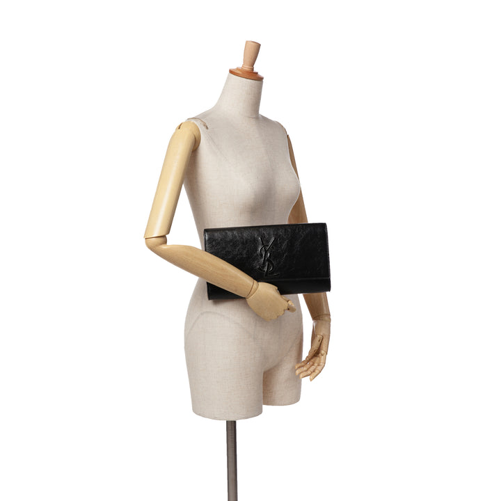 Large Textured Patent Monogram Belle De Jour Clutch Black - Gaby Paris