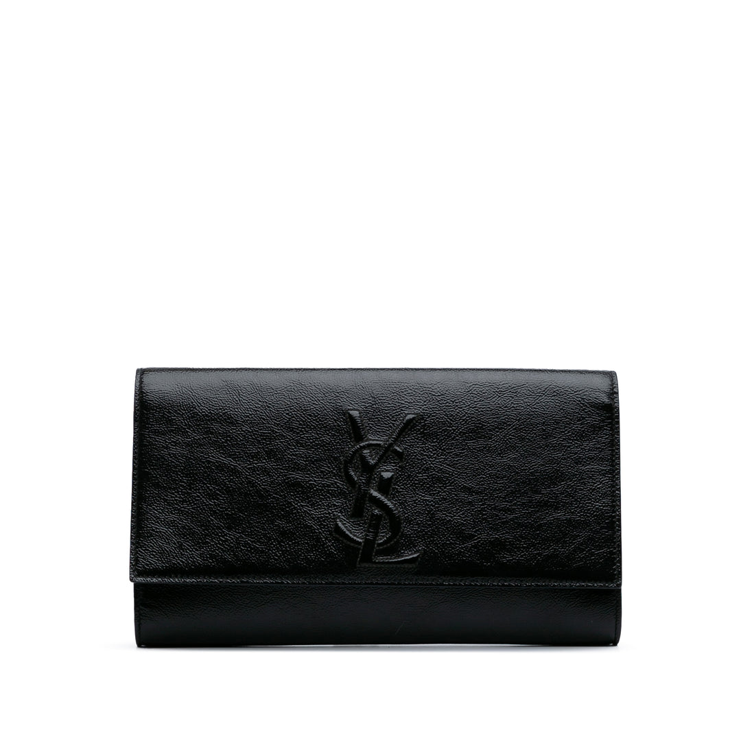Large Textured Patent Monogram Belle De Jour Clutch Black - Gaby Paris
