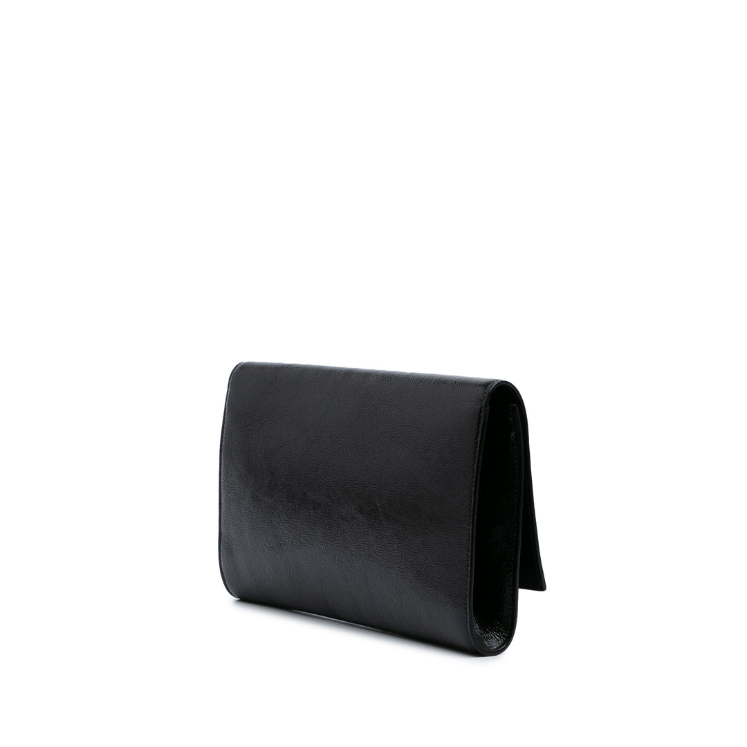 Large Textured Patent Monogram Belle De Jour Clutch Black - Gaby Paris