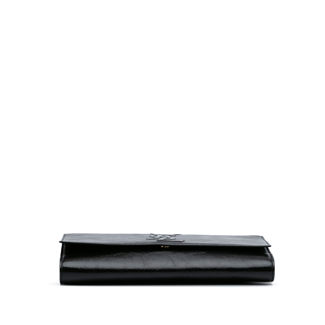 Large Textured Patent Monogram Belle De Jour Clutch Black - Gaby Paris