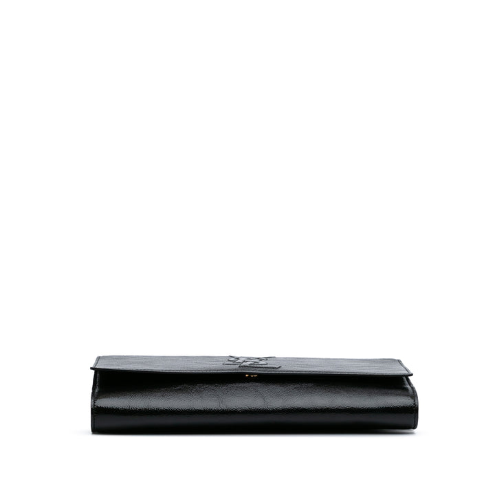 Large Textured Patent Monogram Belle De Jour Clutch Black - Gaby Paris
