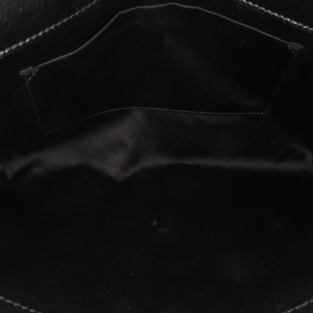Large Textured Patent Monogram Belle De Jour Clutch Black - Gaby Paris