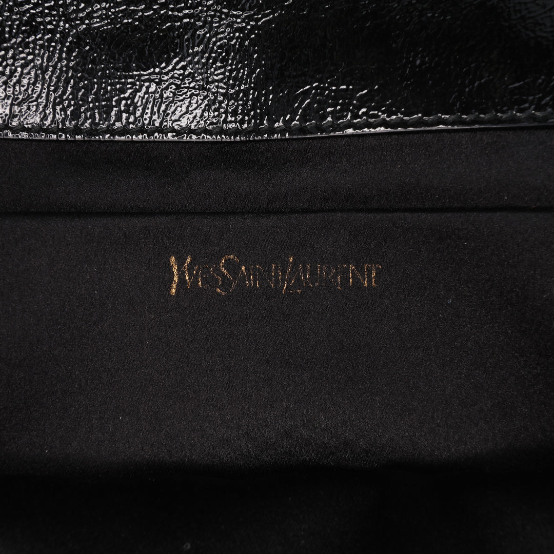 Large Textured Patent Monogram Belle De Jour Clutch Black - Gaby Paris