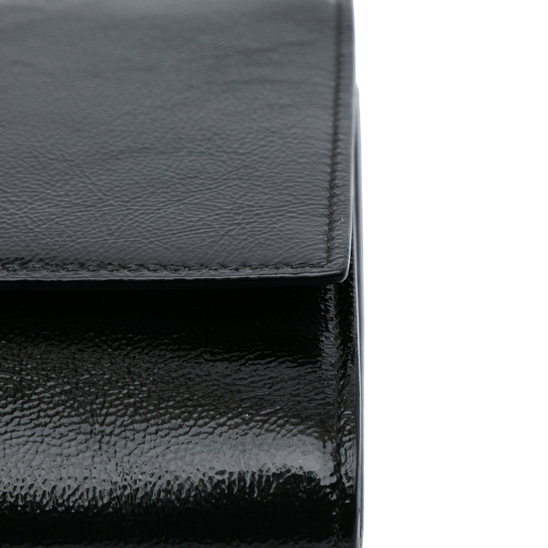 Large Textured Patent Monogram Belle De Jour Clutch Black - Gaby Paris