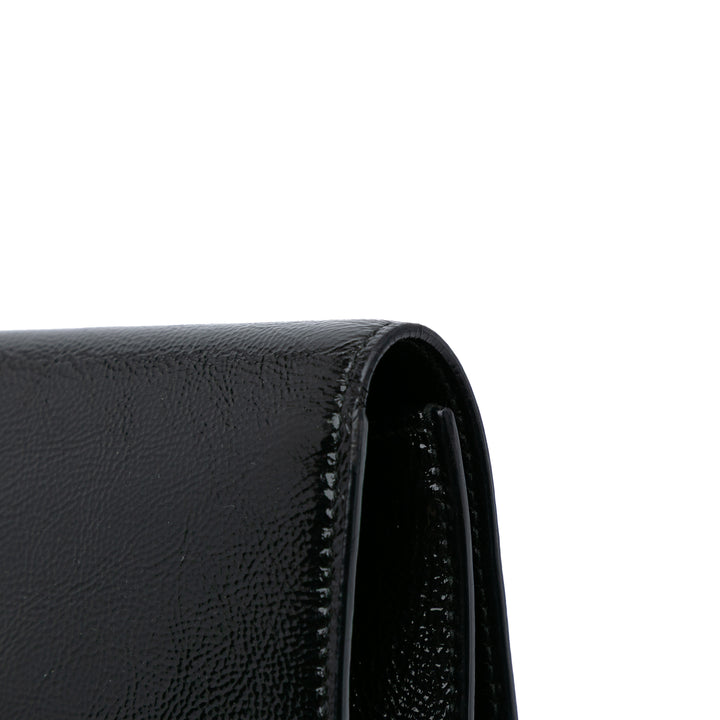 Large Textured Patent Monogram Belle De Jour Clutch Black - Gaby Paris