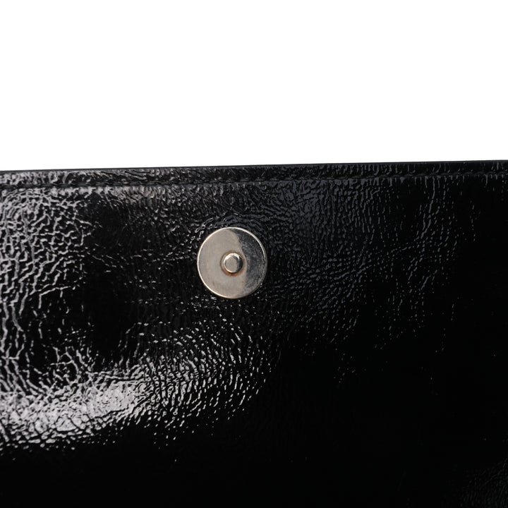 Large Textured Patent Monogram Belle De Jour Clutch Black - Gaby Paris