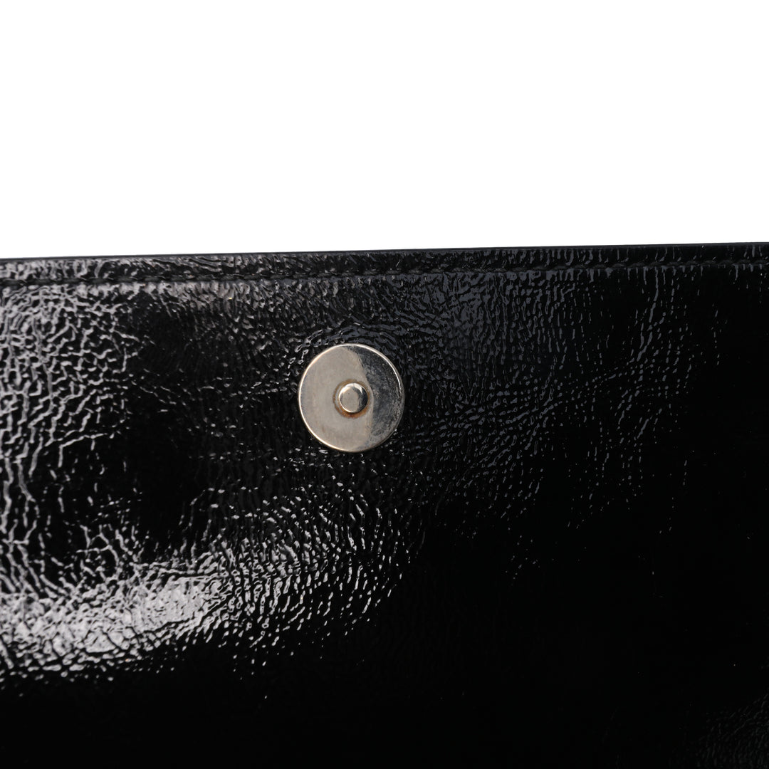 Large Textured Patent Monogram Belle De Jour Clutch Black - Gaby Paris