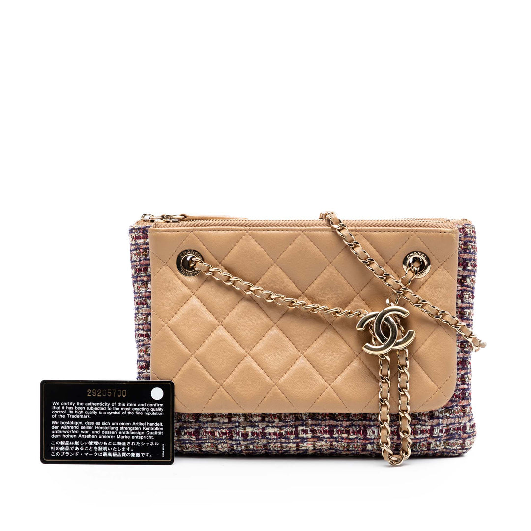 Chanel Matelassé Cuir d’agneau et Tweed Double Étui avec chaîne
