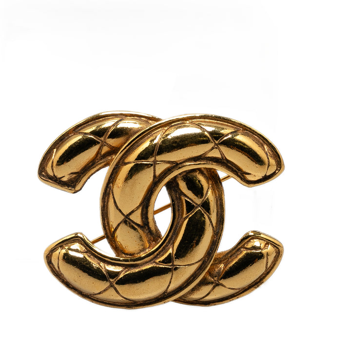 Gold Plated CC Quilted Brooch Gold - Gaby Paris