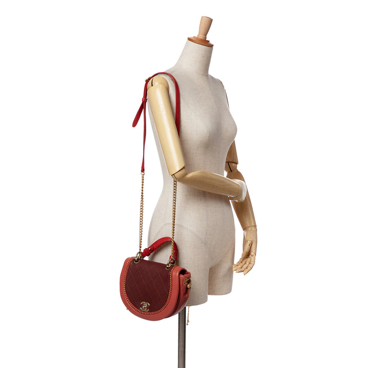 Small Quilted Lambskin Chain Detail Saddle Bag Red - Gaby Paris