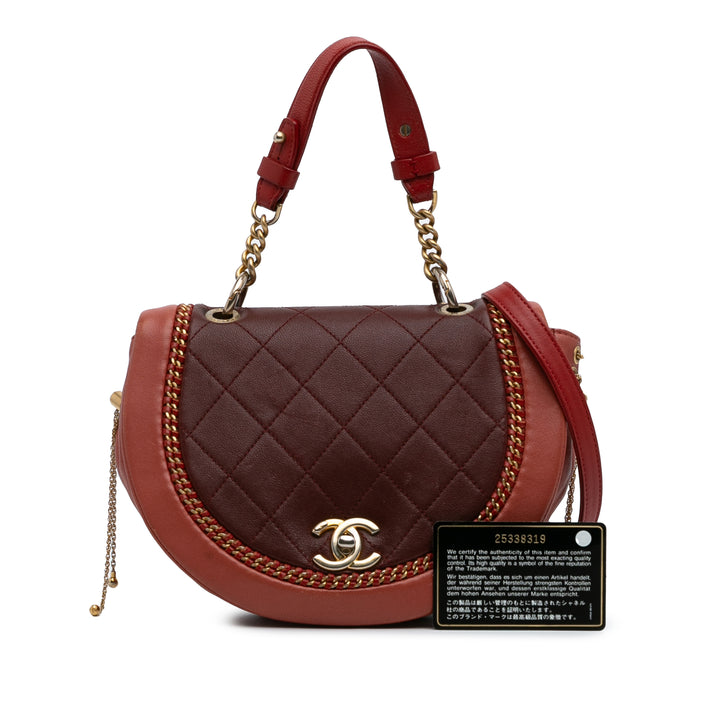 Small Quilted Lambskin Chain Detail Saddle Bag Red - Gaby Paris