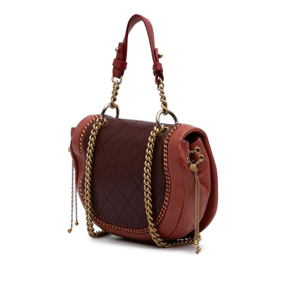 Small Quilted Lambskin Chain Detail Saddle Bag Red - Gaby Paris