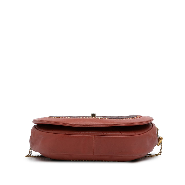 Small Quilted Lambskin Chain Detail Saddle Bag Red - Gaby Paris