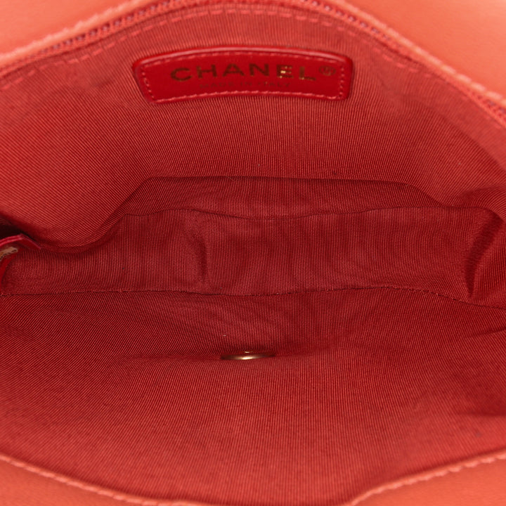 Small Quilted Lambskin Chain Detail Saddle Bag Red - Gaby Paris