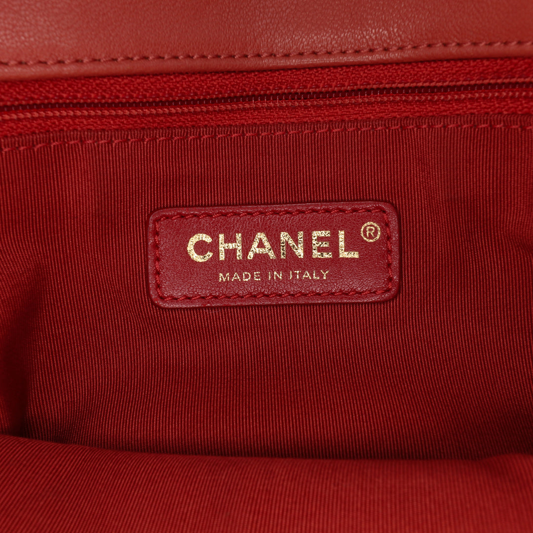 Small Quilted Lambskin Chain Detail Saddle Bag Red - Gaby Paris