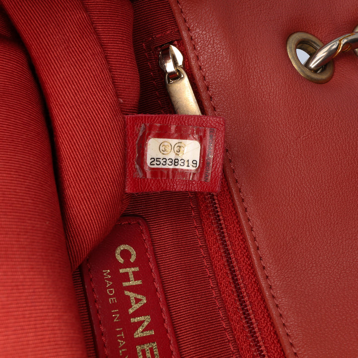 Small Quilted Lambskin Chain Detail Saddle Bag Red - Gaby Paris