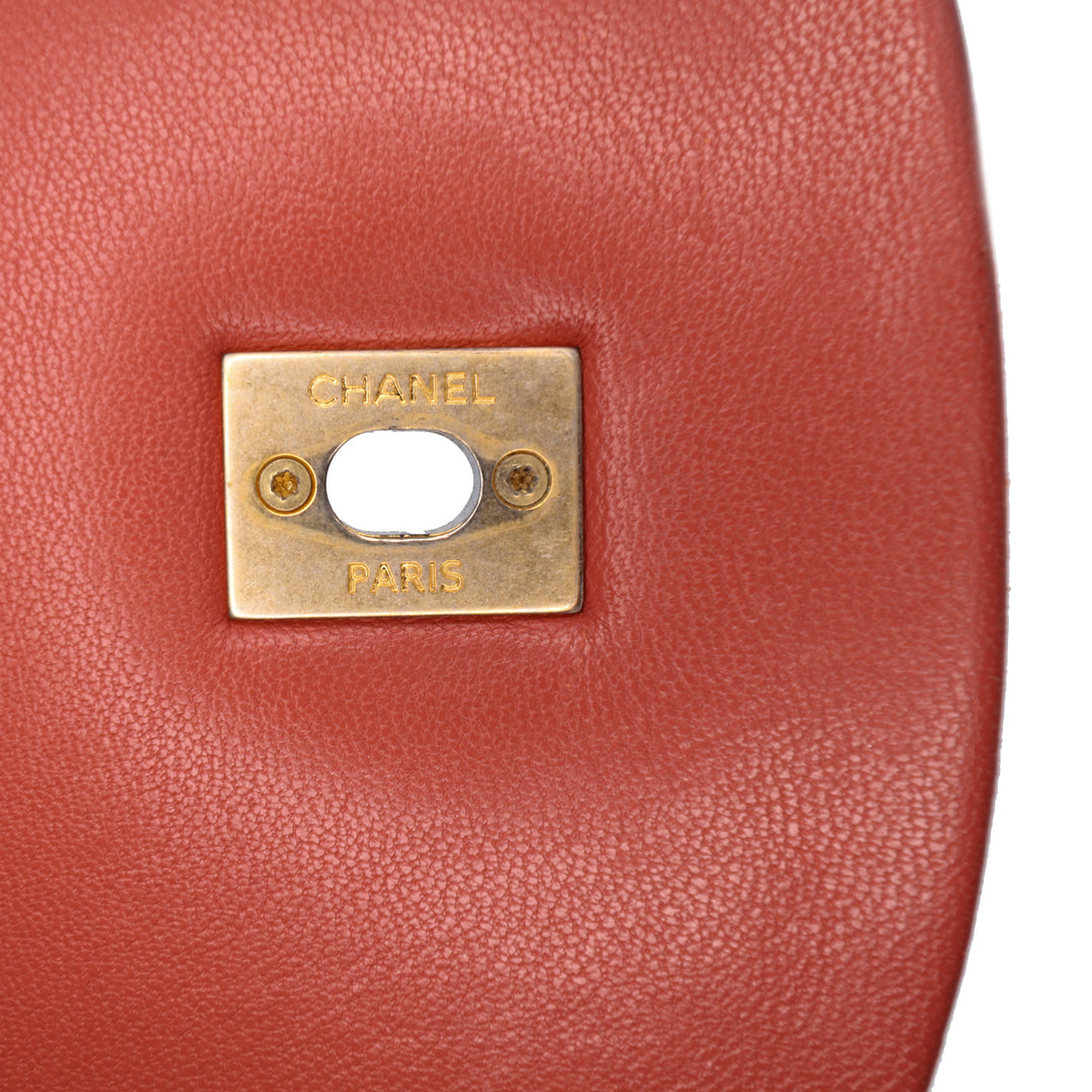 Small Quilted Lambskin Chain Detail Saddle Bag Red - Gaby Paris