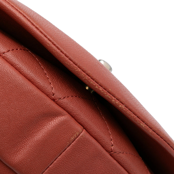 Small Quilted Lambskin Chain Detail Saddle Bag Red - Gaby Paris