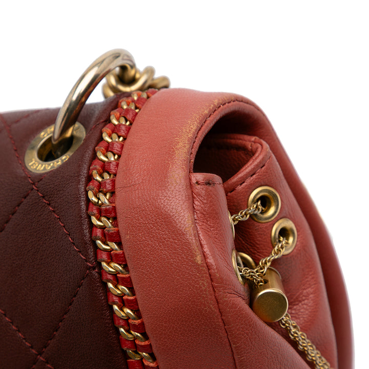 Small Quilted Lambskin Chain Detail Saddle Bag Red - Gaby Paris