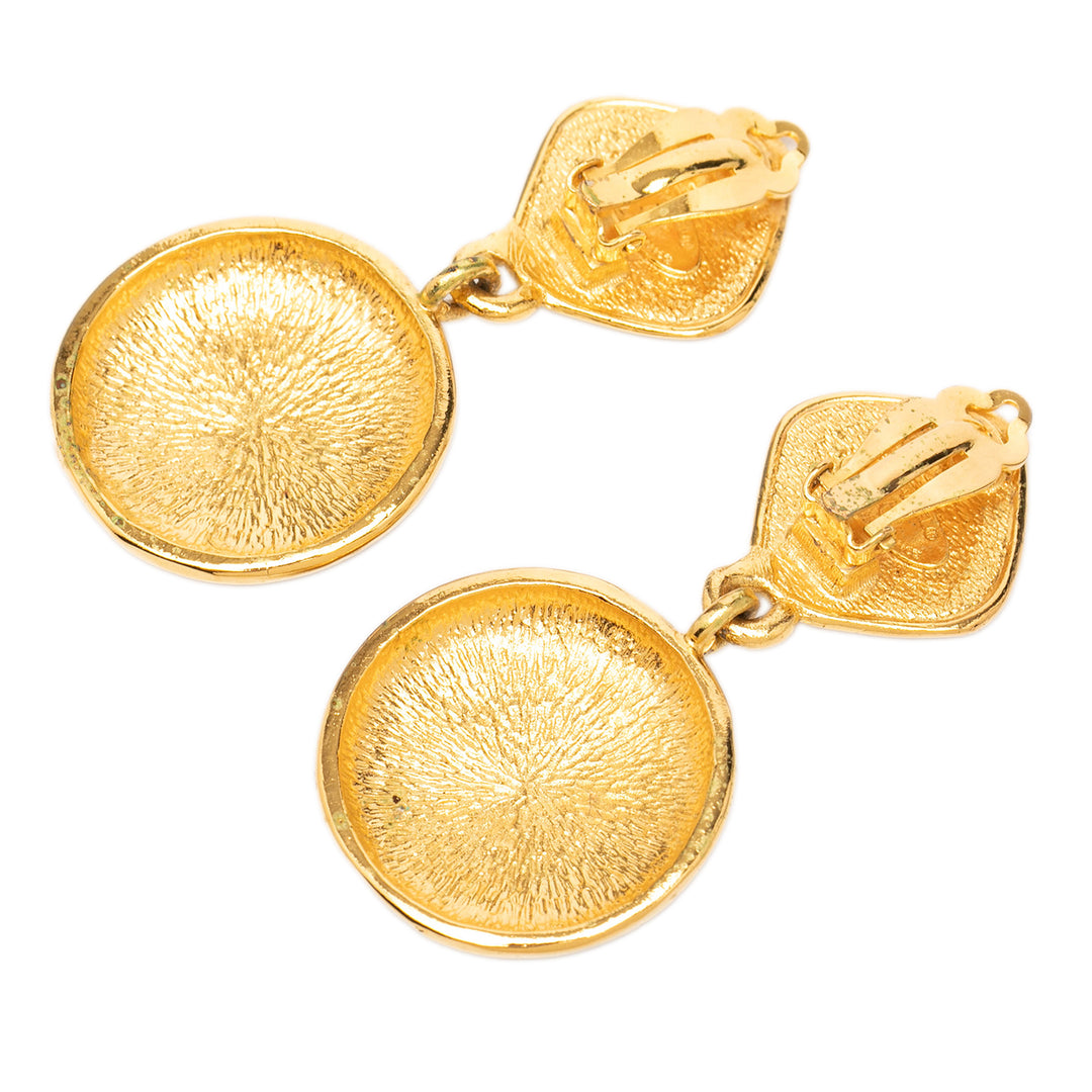 Chanel CC plaqué Sunburst pendantes Clip On Boucles d’oreilles