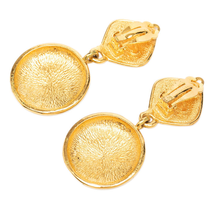 Chanel CC plaqué Sunburst pendantes Clip On Boucles d’oreilles