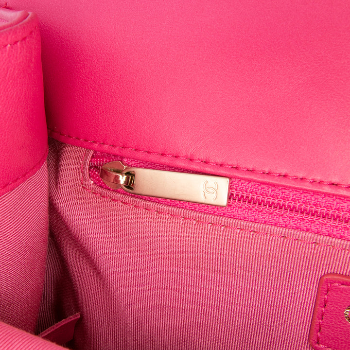 Medium Quilted Lambskin Mademoiselle Chic Flap Pink - Gaby Paris