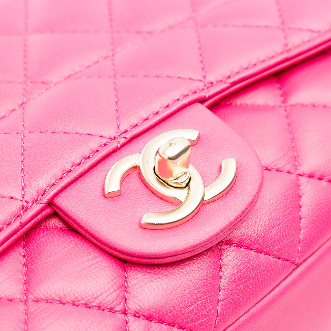 Medium Quilted Lambskin Mademoiselle Chic Flap Pink - Gaby Paris