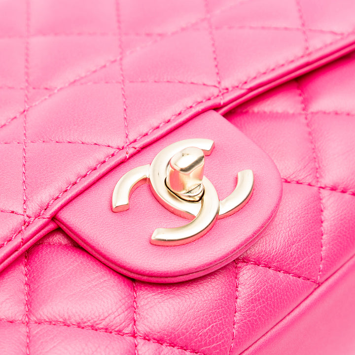 Medium Quilted Lambskin Mademoiselle Chic Flap Pink - Gaby Paris