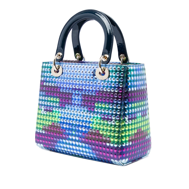 Dior Dior Lady Art No 3 Edition Li Shurui Imprimé et clouté Lady Dior Moyen Cuir de veau Bleu – vue 2 – GABY PARIS