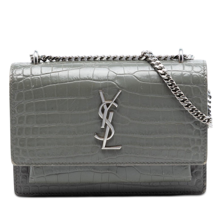 Saint Laurent Mini Croc embossé Cuir Monogram Sunset Wallet on Chain