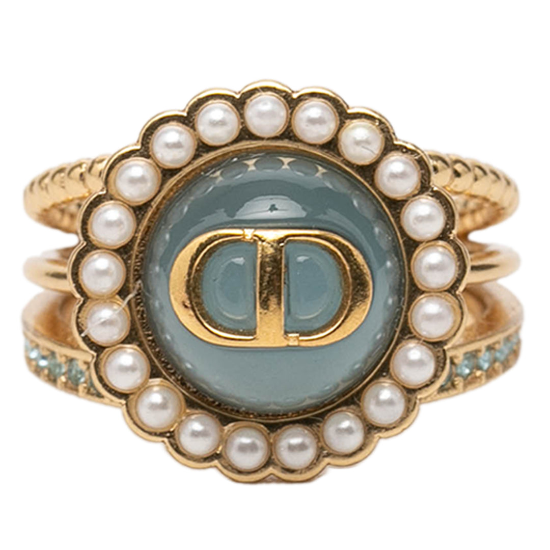 Dior plaqué Resin Perles fantaisie Strass CD Logo Bague