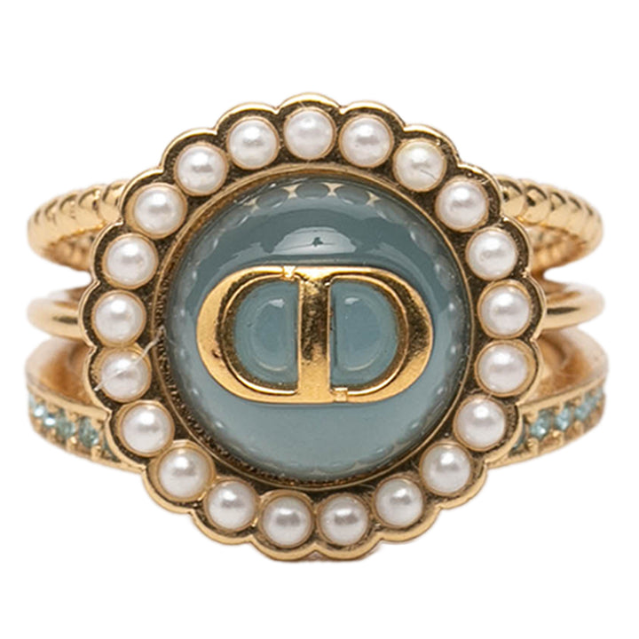 Dior plaqué Resin Perles fantaisie Strass CD Logo Bague