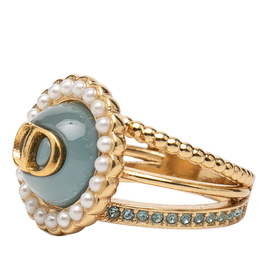 Dior plaqué Resin Perles fantaisie Strass CD Logo Bague