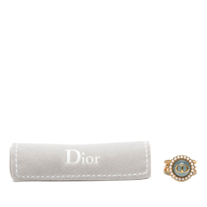 Dior plaqué Resin Perles fantaisie Strass CD Logo Bague