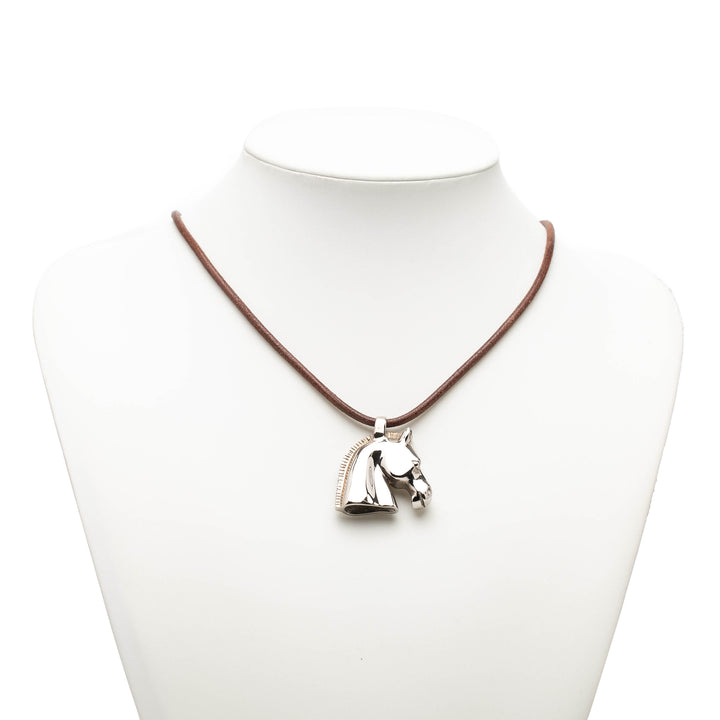 Hermès Palladium plaqué Horse Head Pendant Collier Métal